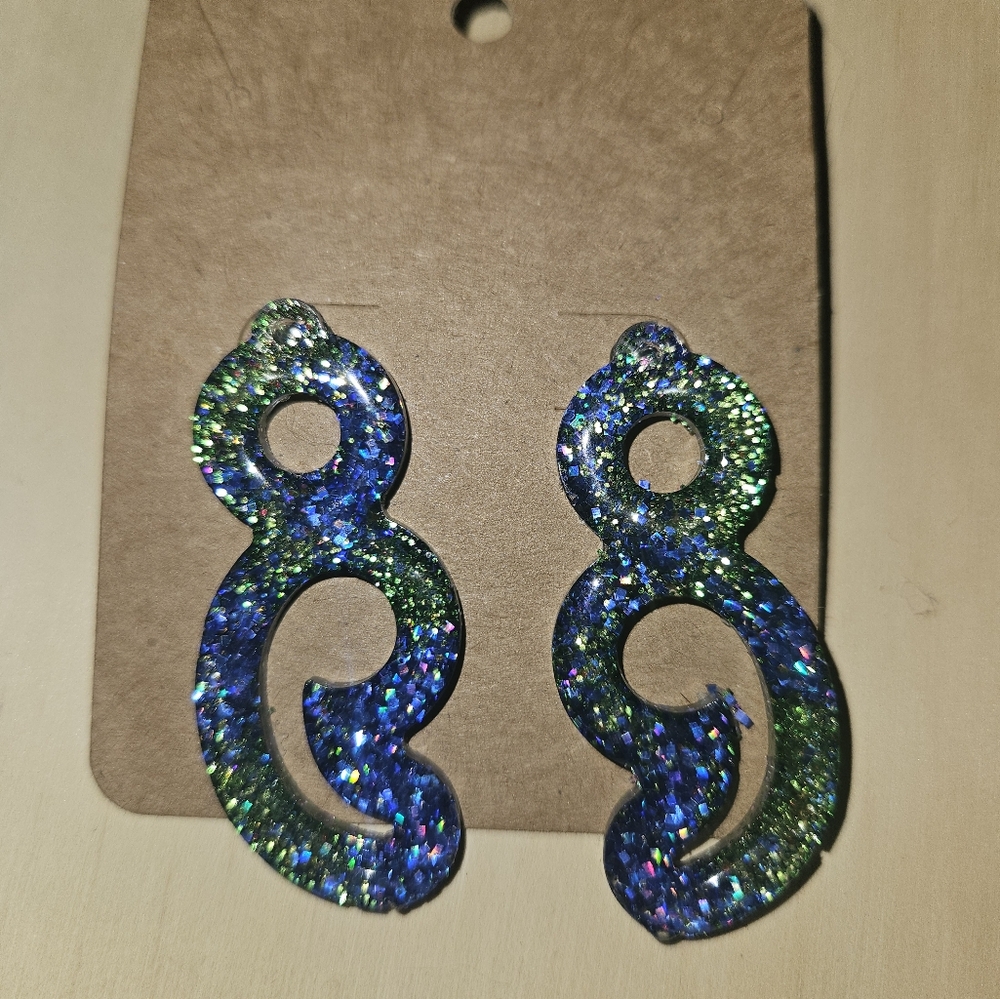 Blue and Green Glitter UV resin stud earrings